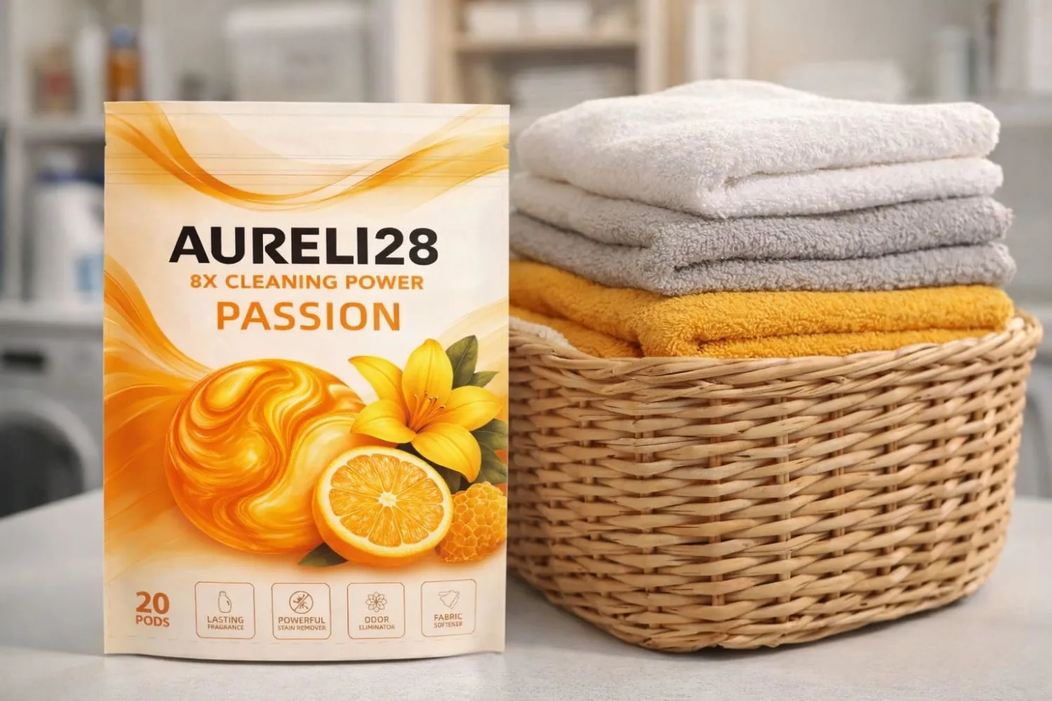 |Passion by Aureli28| Laundry Detergent Pods, Citrus Fresh Scent – 8X Powerful Cleaning Action, Deep Stain Removal, Color-Safe, HE Compatible, Pre-Measured for All Washers | 20 pods |
