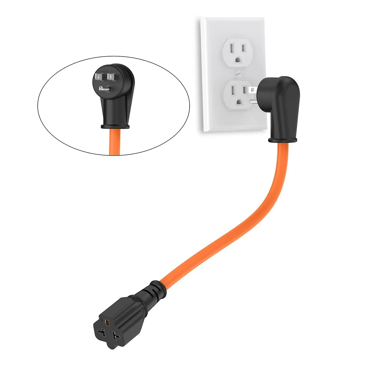 1FT 12AWG Right-Angle 15 Amp to 20 Amp Plug Adapter Cable,90-Degree 15AMP Household Plug Nema 5-15P to 5-20R,5-15P to 6-15R/20R T-Blade 20Amp to 15Amp Adapter,125V 15A to 250V 20A AC Power Cord