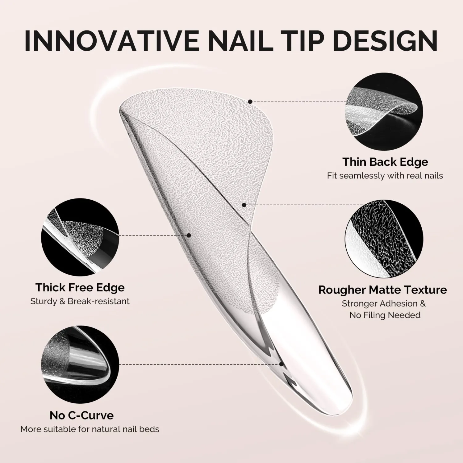 MelodySusie Short Ballerina X Nail Tips - 300Pcs 15 Sizes Clear Acrylic, Half Matte Full Cover Press on Nails for DIY Extension & Salon Use,Pre-Shaped for Long-Lasting Manicure