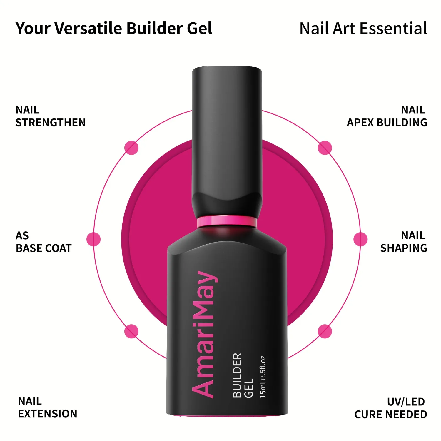 Clear Builder Gel for Nails, 15ml Nail Strengthener in a Bottle, Nail Extension Hard Gel, Soak Off Long Lasting UV Light Cure, Base Coat Top Coat Needed