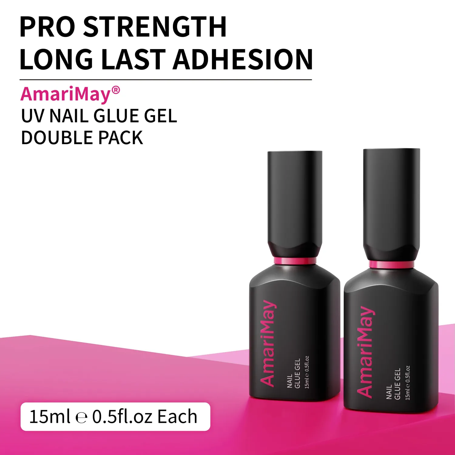 Nail Glue Gel Double Pack, 15ml Each, 2 in 1 Nail Glue and Base Coat for Press On Nails, Nail Tips & Acrylic Fake Nails, Long Lasting, Maximum Strength, UV/LED Light Cure, DIY Salon Quality.