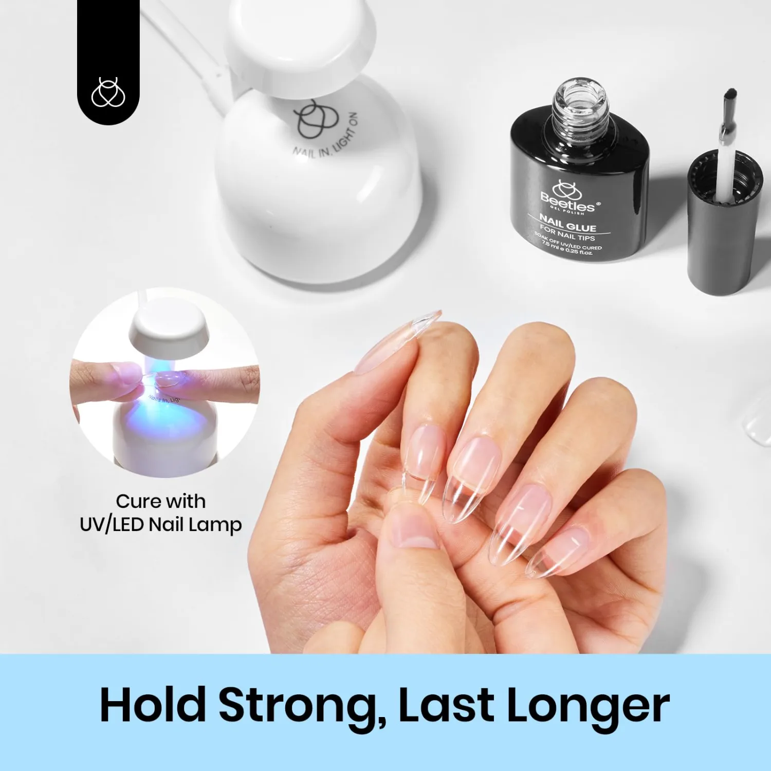 Beetles 9 in 1 UV Nail Glue Gel for Clear Nail Tips and Acrylic Nails, Strong Nail Extension Glue, Curing Needed, Long Lasting 28+ Days