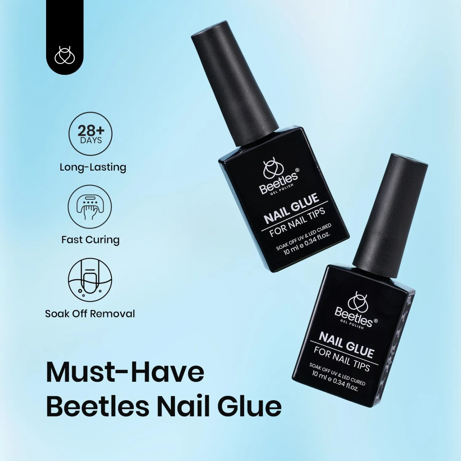 Beetles 9 in 1 Gel Nail Glue, 2pcs 10ml UV Nail Glue for Clear Nail Tips Acrylic Nails, Super Strong for False Nails, Base Coat, Rhinestones, Blooming Gel, Long Lasting 28+ Days, U V Light Required