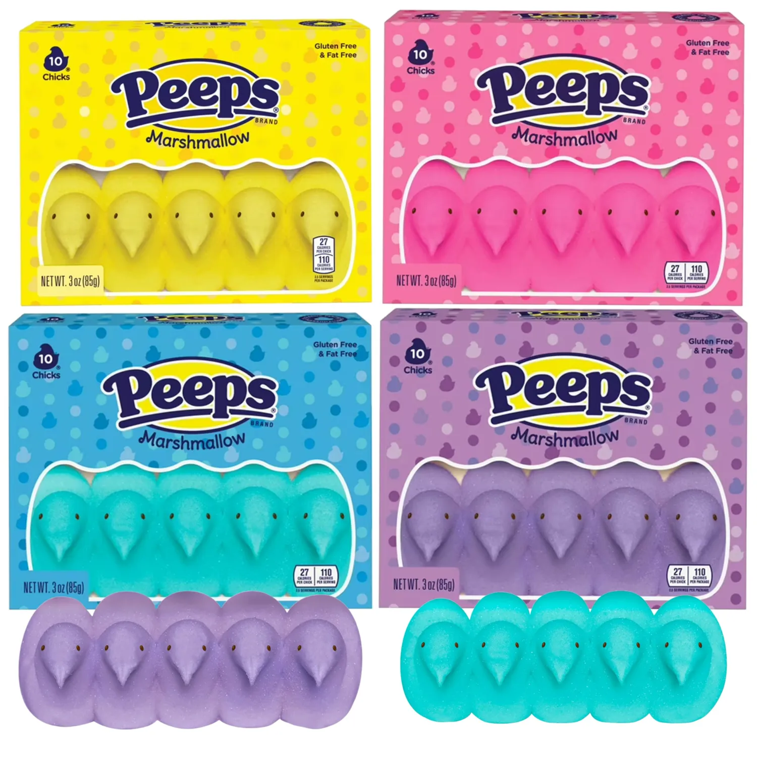 PEEPS Easter Marshmallow Candy Bundle, Chicks, Festive Candies, Spring Time, Basket Stuffers, Soft and Chewy, Pack of 4, 10ct Each, 40 Chicks Total