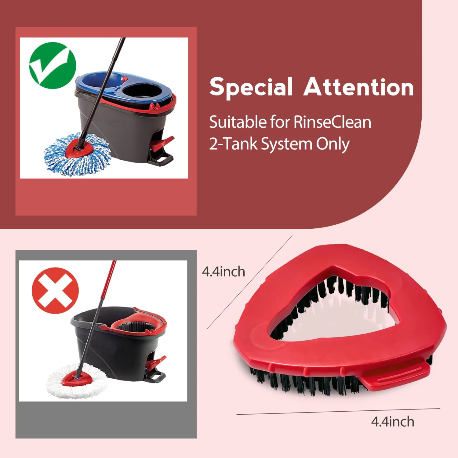 Oceda Scrubber Mop Head, Compatible with RinseClean 2-Tank System, 2 pcs Scrub Brush, Floor Scrubber Hard Bristle Cleaning Brush for Bathroom, Kitchen, Tub, Floor and Tile