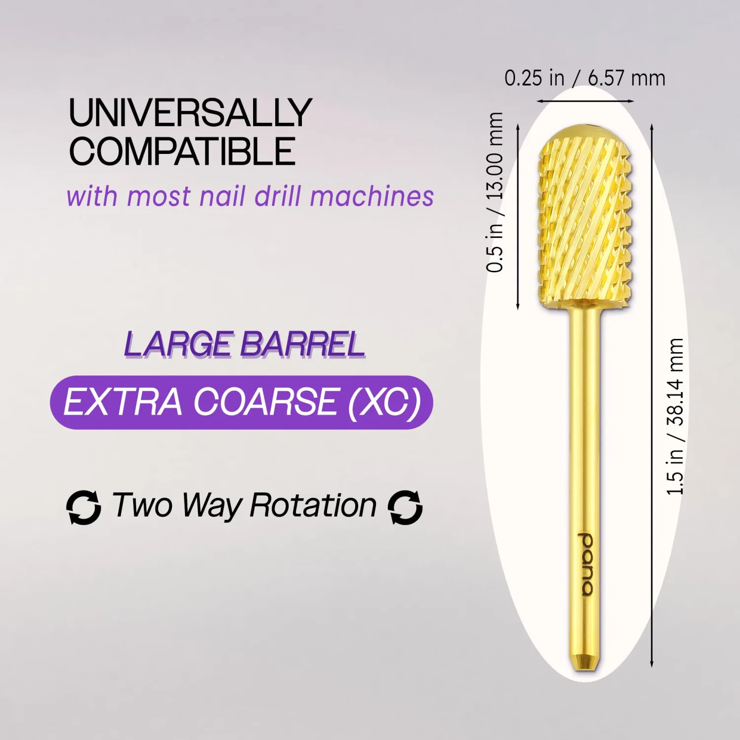 USA Pana 3/32" Safety Nail Carbide - Smooth Round Top Large Barrel Head for Electric Dremel Drill Machine - Grit Size: (4XC, 3XC, 2XC, XC, C, M, F, XF) (Extra Coarse (XC) Gold)