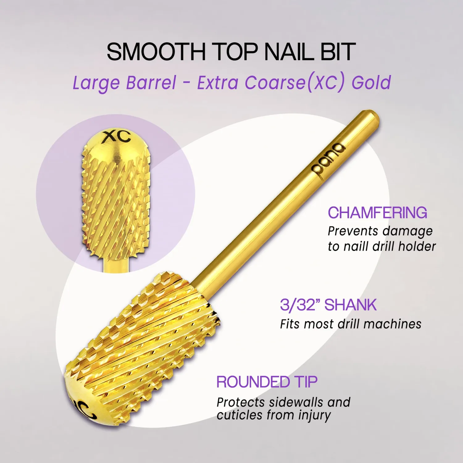 USA Pana 3/32" Safety Nail Carbide - Smooth Round Top Large Barrel Head for Electric Dremel Drill Machine - Grit Size: (4XC, 3XC, 2XC, XC, C, M, F, XF) (Extra Coarse (XC) Gold)