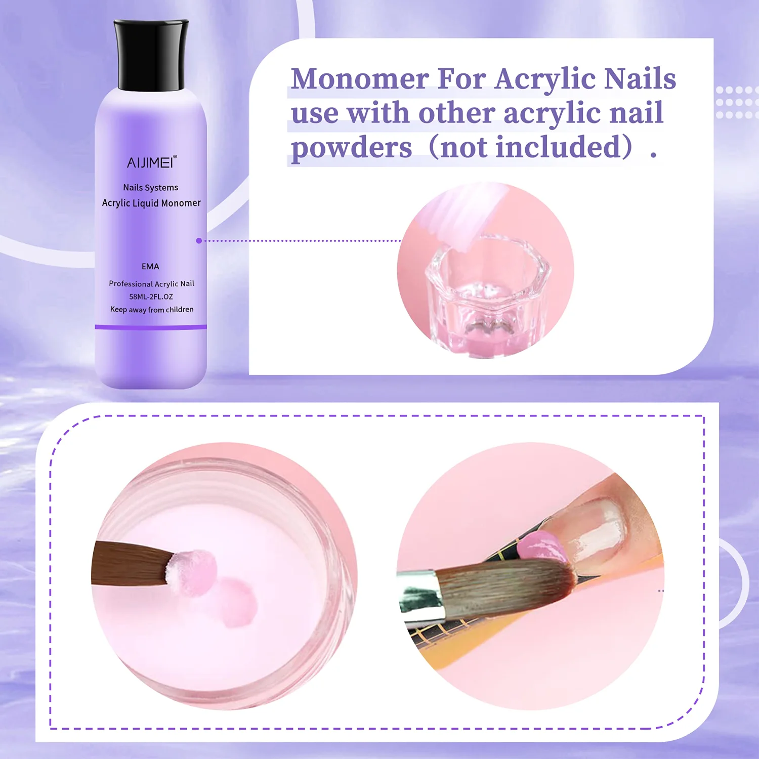 AIJIMEI 58ml Acrylic Liquid Acrylic Monomer Liquid Nail Brush Cleaner Kit Manicure Tools AcrylicMonomer for Nails Nail Extension Nail Brush for Profession NailArt