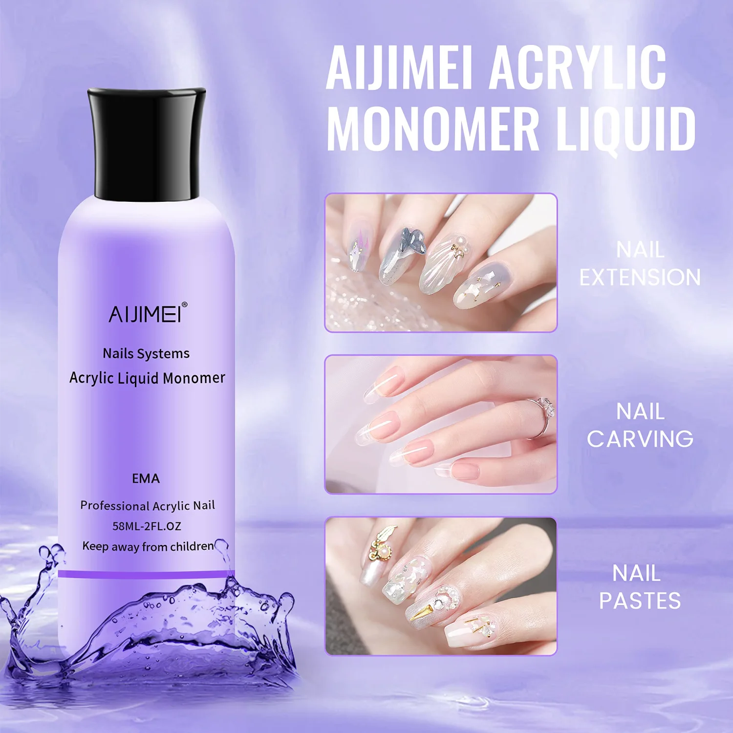 AIJIMEI 58ml Acrylic Liquid Acrylic Monomer Liquid Nail Brush Cleaner Kit Manicure Tools AcrylicMonomer for Nails Nail Extension Nail Brush for Profession NailArt