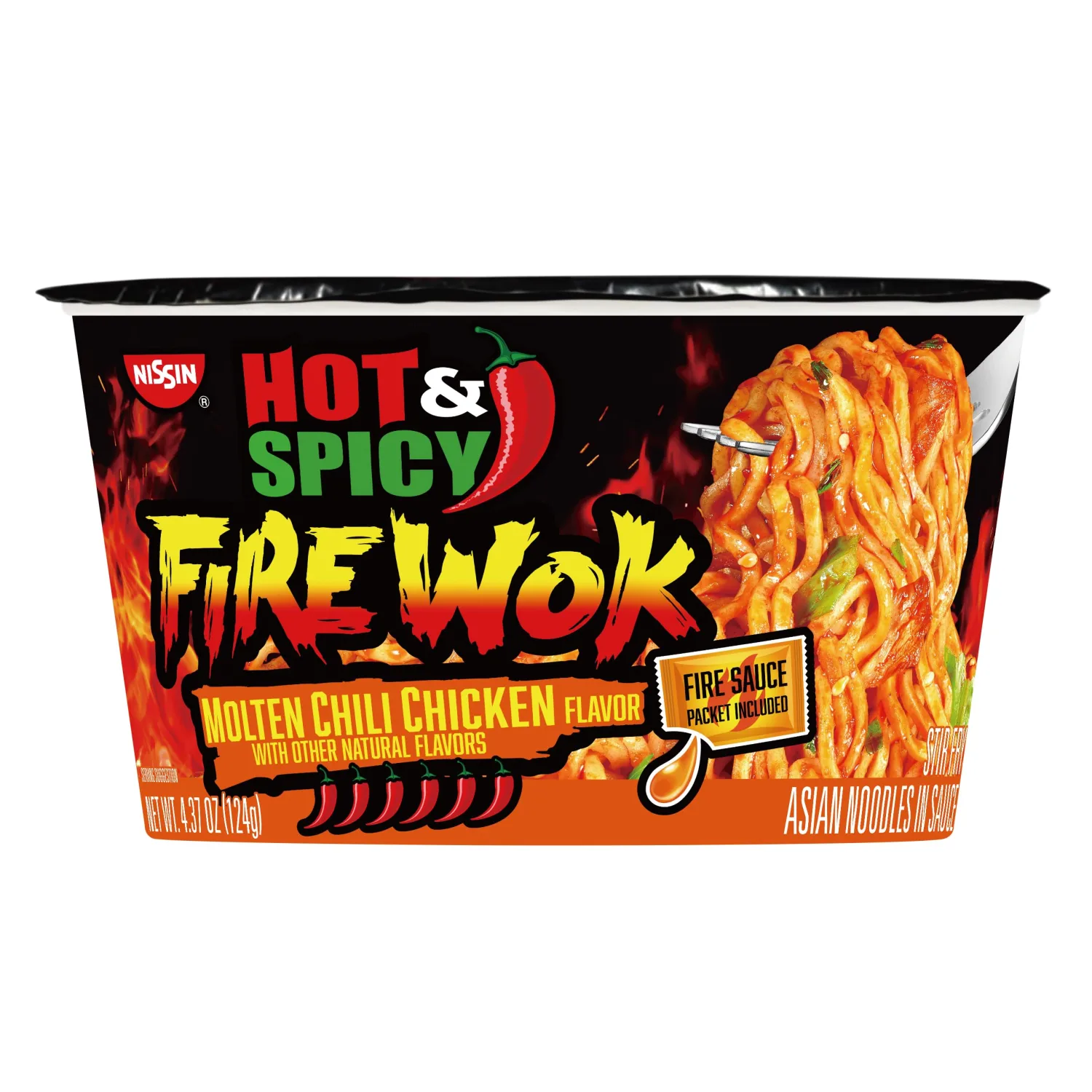 Nissin Hot & Spicy Fire Wok, Molten Chili Chicken, 4.37 Ounce (Pack of 1)