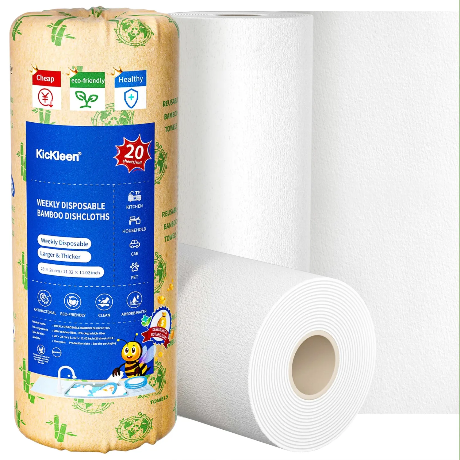 Reusable Bamboo Paper Towels | Ultra Absorbent, Heavy Duty & Washable | Organic Paper Towels | Eco Friendly Bamboo Towels| Unpaper Towel Alternative | 20 Sheets, 11.2"x11 | 1 Roll (1)