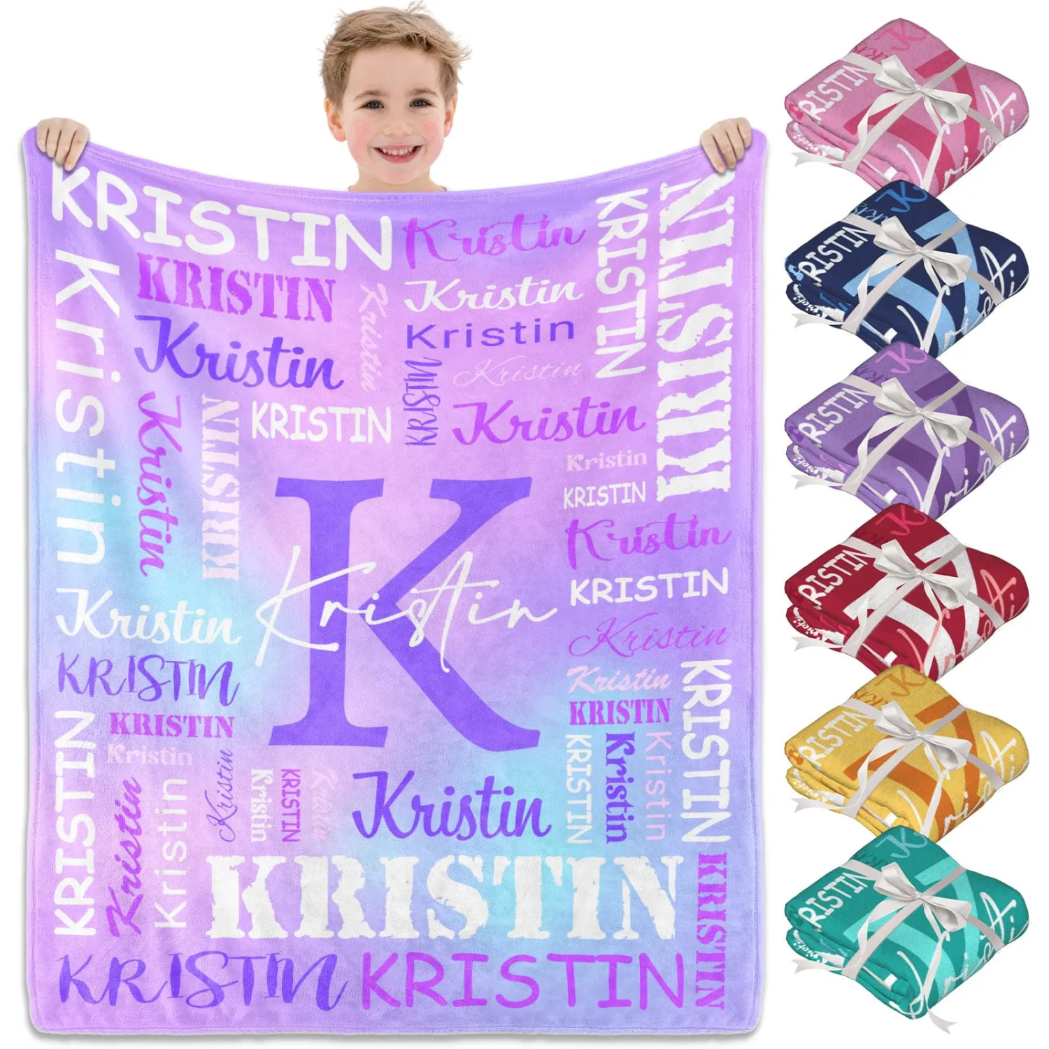 Ships Next Day, Personalized Name Blanket, Custom Blanket Gifts for Adults or Kids, Customized Christmas Birthday Gifts for Boys Girls Baby Mom Dad Girlfriend Boyfriend