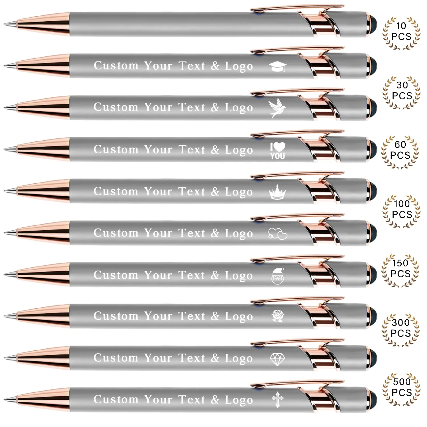 Bulk Custom Pens Personalized, Customized Pens with Name/Logo on Both Sides Gifts, Black Ink Engraved Ballpoint with Stylus, Ideal for Business, Birthday, Party, Wedding, School, Metal Material
