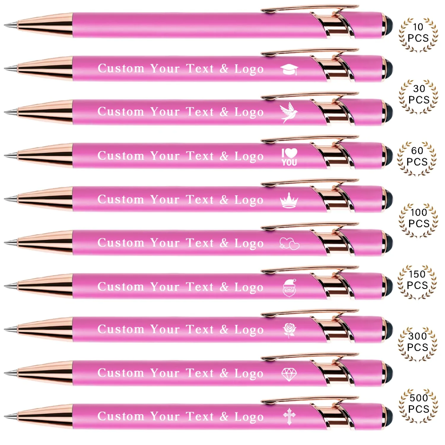 Bulk Custom Pens Personalized, Customized Pens with Name/Logo on Both Sides Gifts, Black Ink Engraved Ballpoint with Stylus, Ideal for Business, Birthday, Party, Wedding, School, Metal Material