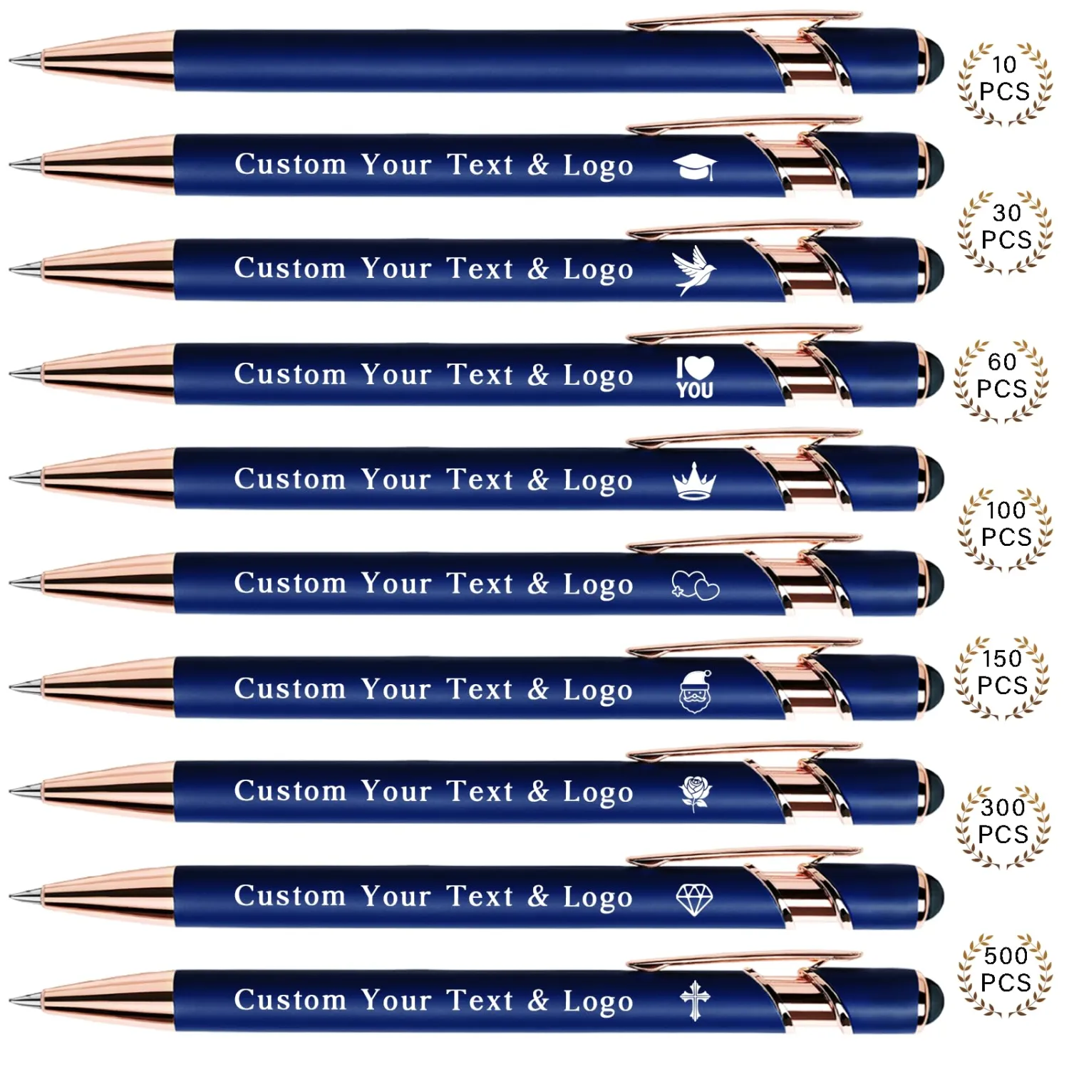 Bulk Custom Pens Personalized, Customized Pens with Name/Logo on Both Sides Gifts, Black Ink Engraved Ballpoint with Stylus, Ideal for Business, Birthday, Party, Wedding, School, Metal Material