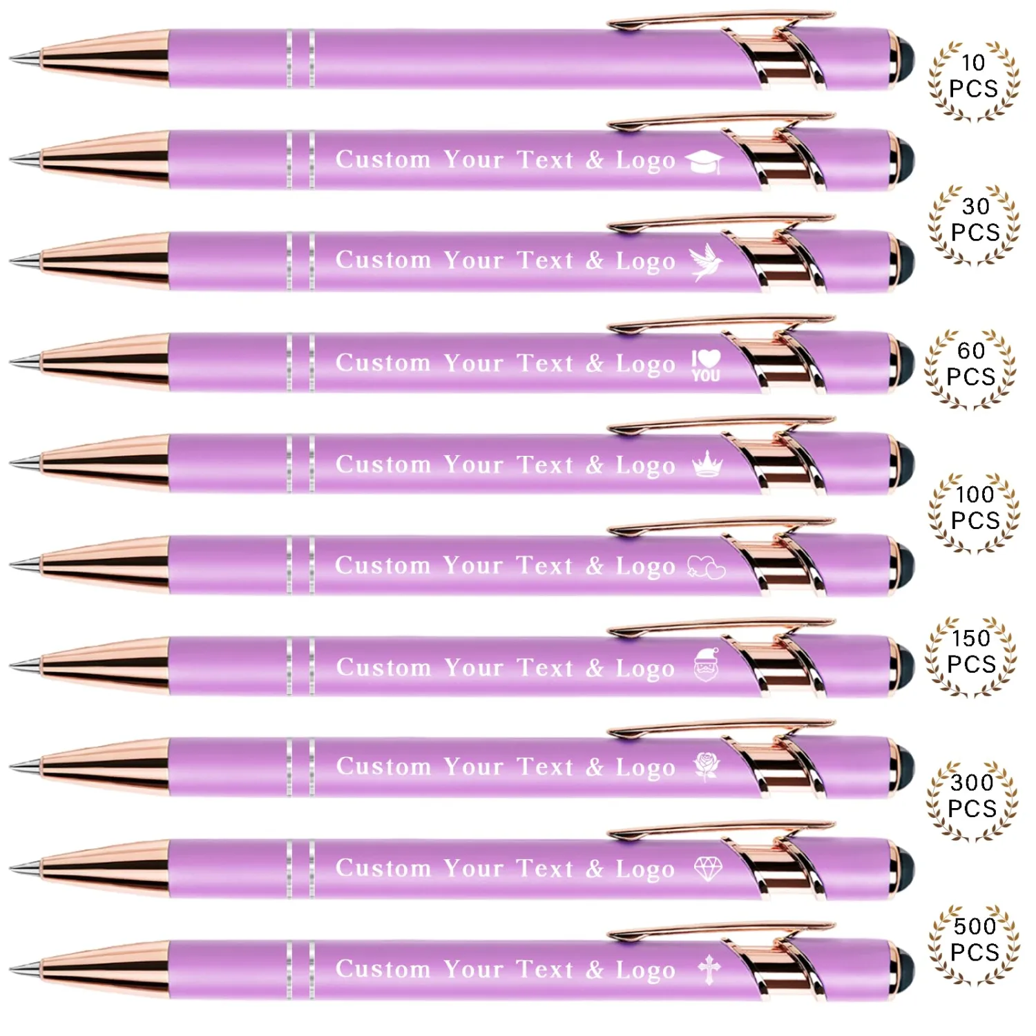 Bulk Custom Pens Personalized, Customized Pens with Name/Logo on Both Sides Gifts, Black Ink Engraved Ballpoint with Stylus, Ideal for Business, Birthday, Party, Wedding, School, Metal Material