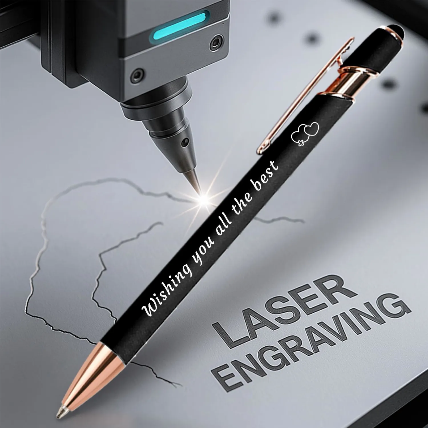 Bulk Custom Pens Personalized, Customized Pens with Name/Logo on Both Sides Gifts, Black Ink Engraved Ballpoint with Stylus, Ideal for Business, Birthday, Party, Wedding, School, Metal Material