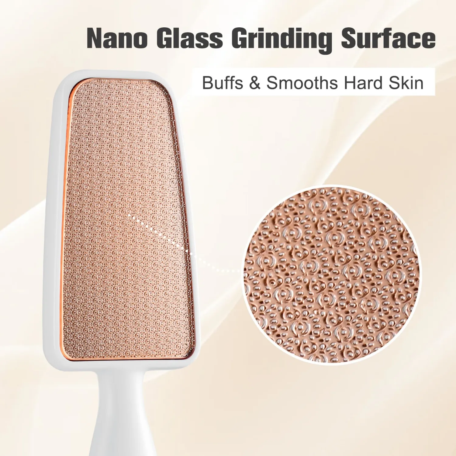 FERYES Glass Foot File Callus Remover - Long Handle Glass Foot Scrubber for Dead Skin, Cracked Heel Scraper Buffer - Professional Pedicure Tool for Smooth, Beautiful Feet - White