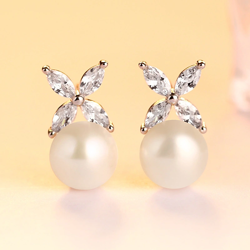 S925 Sterling Silver Stud Earrings Inlaid Natural Pearl Simplicity European And American Earrings
