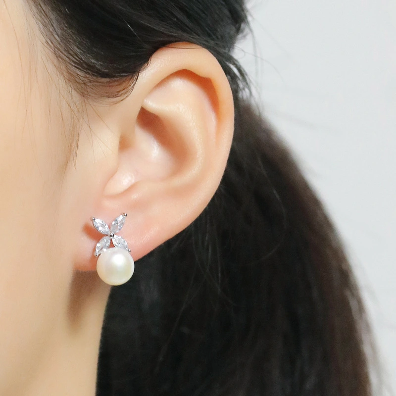 S925 Sterling Silver Stud Earrings Inlaid Natural Pearl Simplicity European And American Earrings