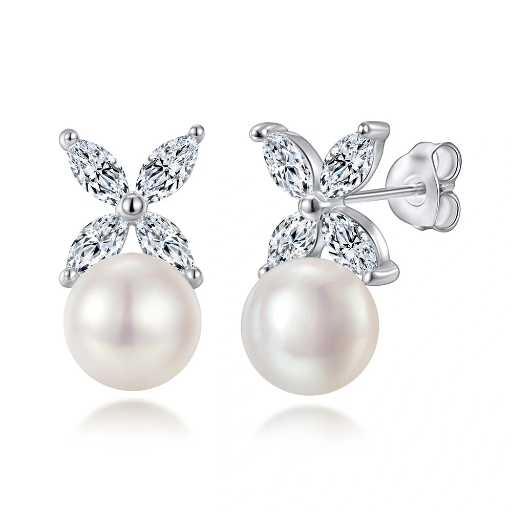 S925 Sterling Silver Stud Earrings Inlaid Natural Pearl Simplicity European And American Earrings