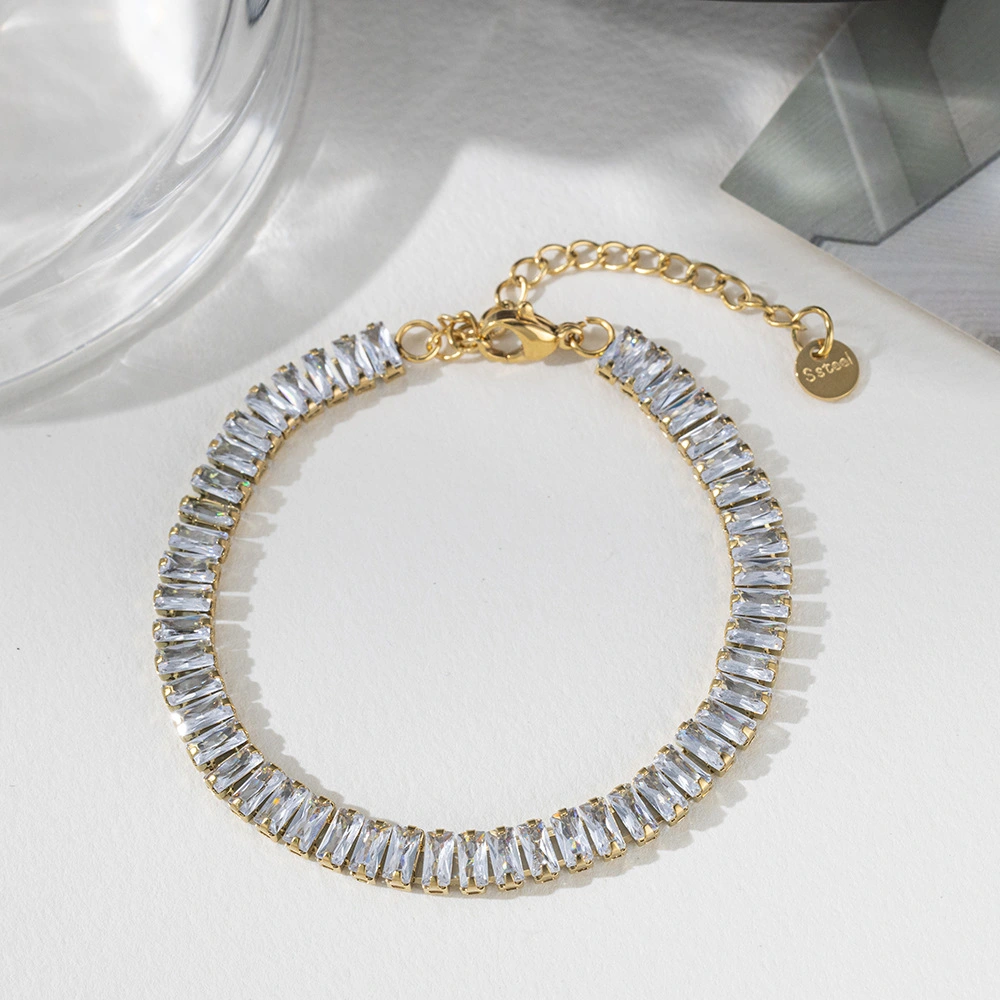 Golden Bracelet With Square-cut  Fully Paved Crystals