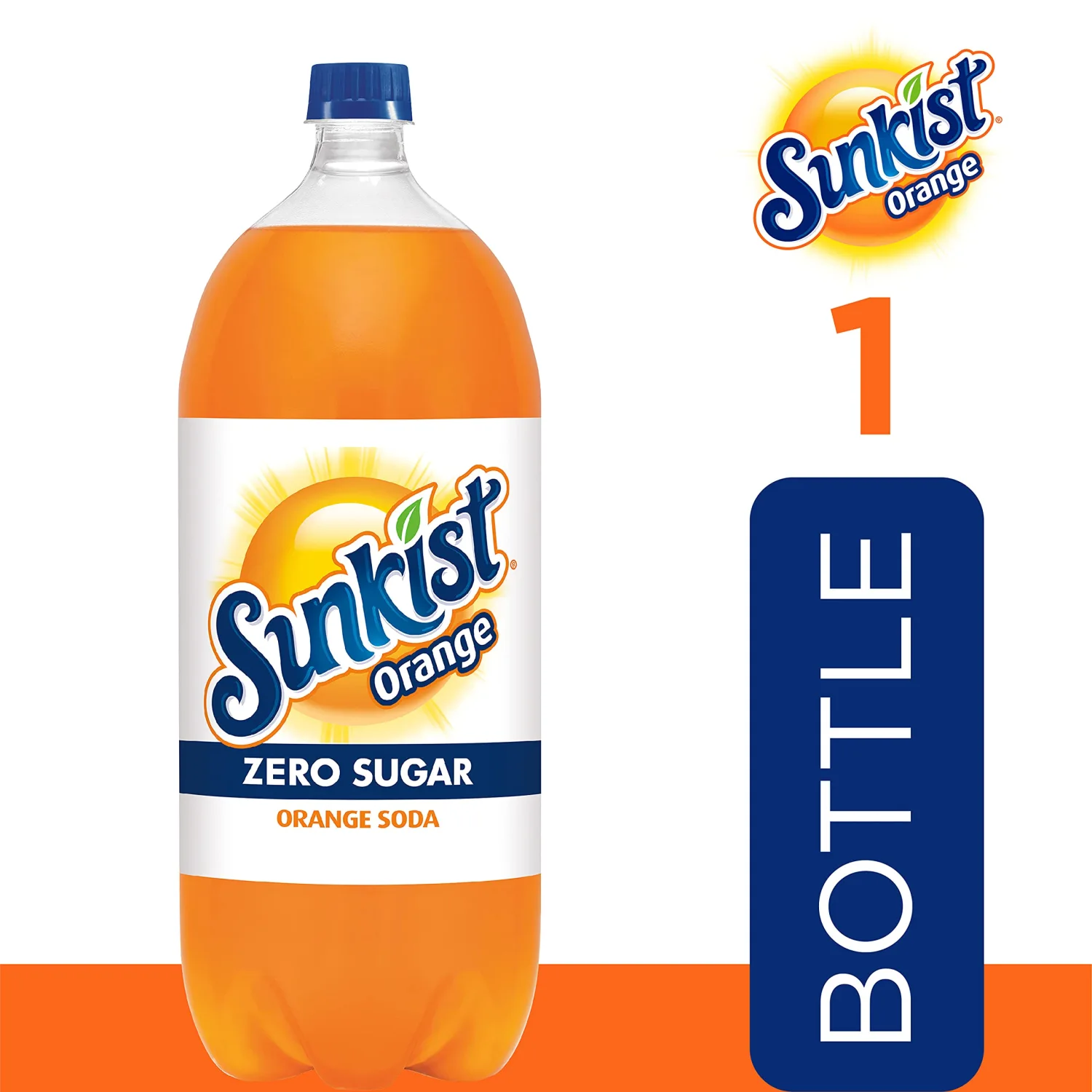 Sunkist Zero Sugar Orange Soda, 67.6 Fl Oz Bottle