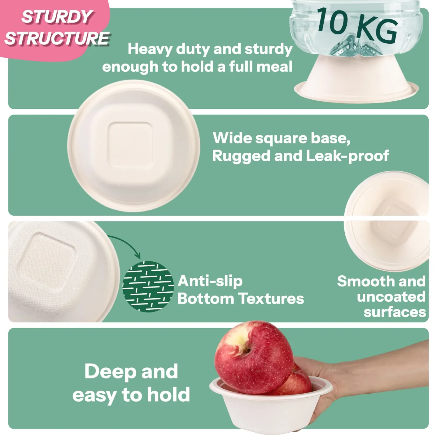 Homestockplus Disposable Bowls 16 Oz [50 Pack] - Heavy Duty Paper Bowls, Sugarcane Fiber Compostable Bowls for Ice Cream, Snacks, Desserts, Microwave Safe BPA-Free Eco Dinnerware (White)