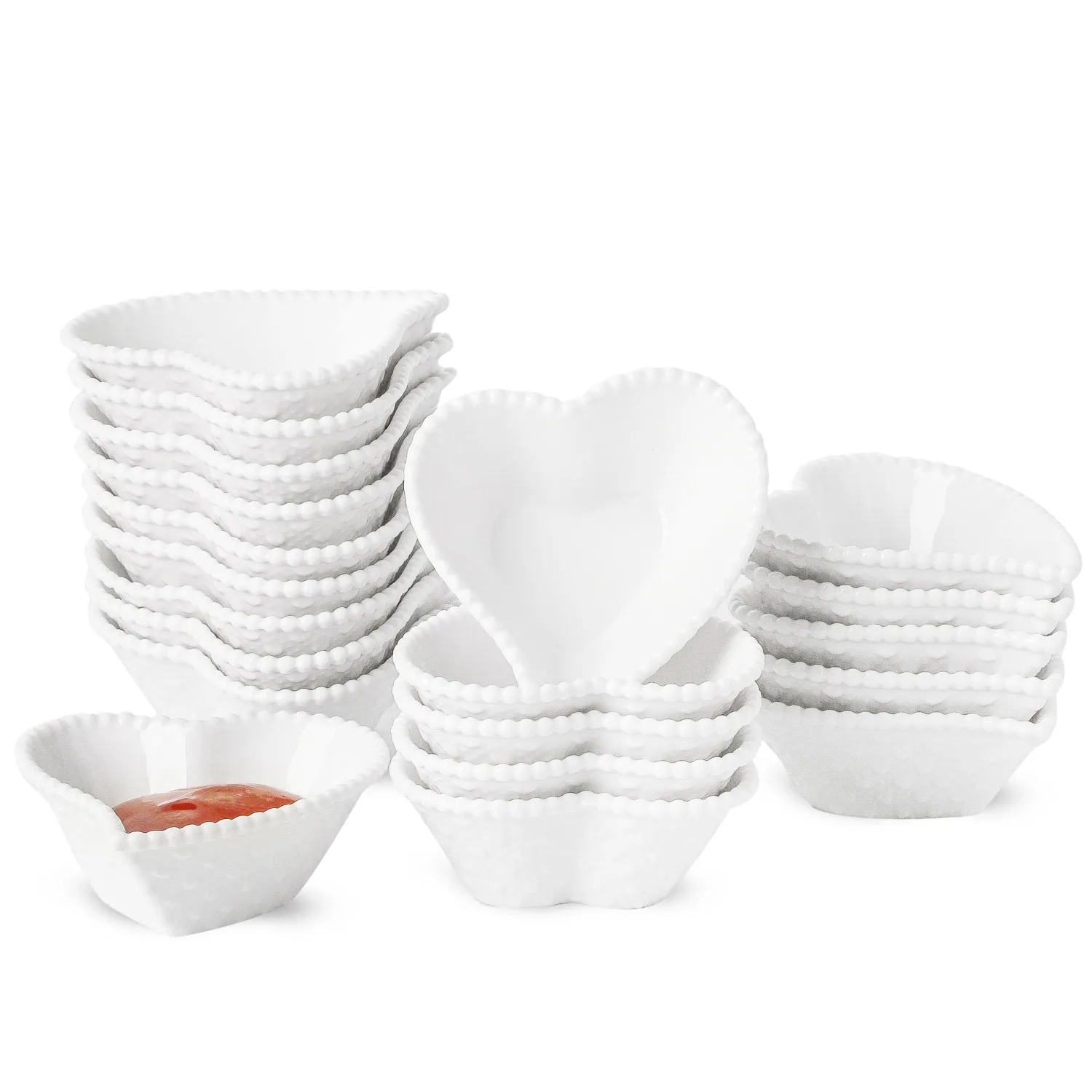UIBFCWN 20 Pack Ceramic Dipping Bowls, 3 inch Soy Sauce Dish, Small Porcelain Sauce Bowls, 1.7 oz Heart Shaped Mini Serving Bowl for Ketchup, Sushi, Charcuterie BBQ