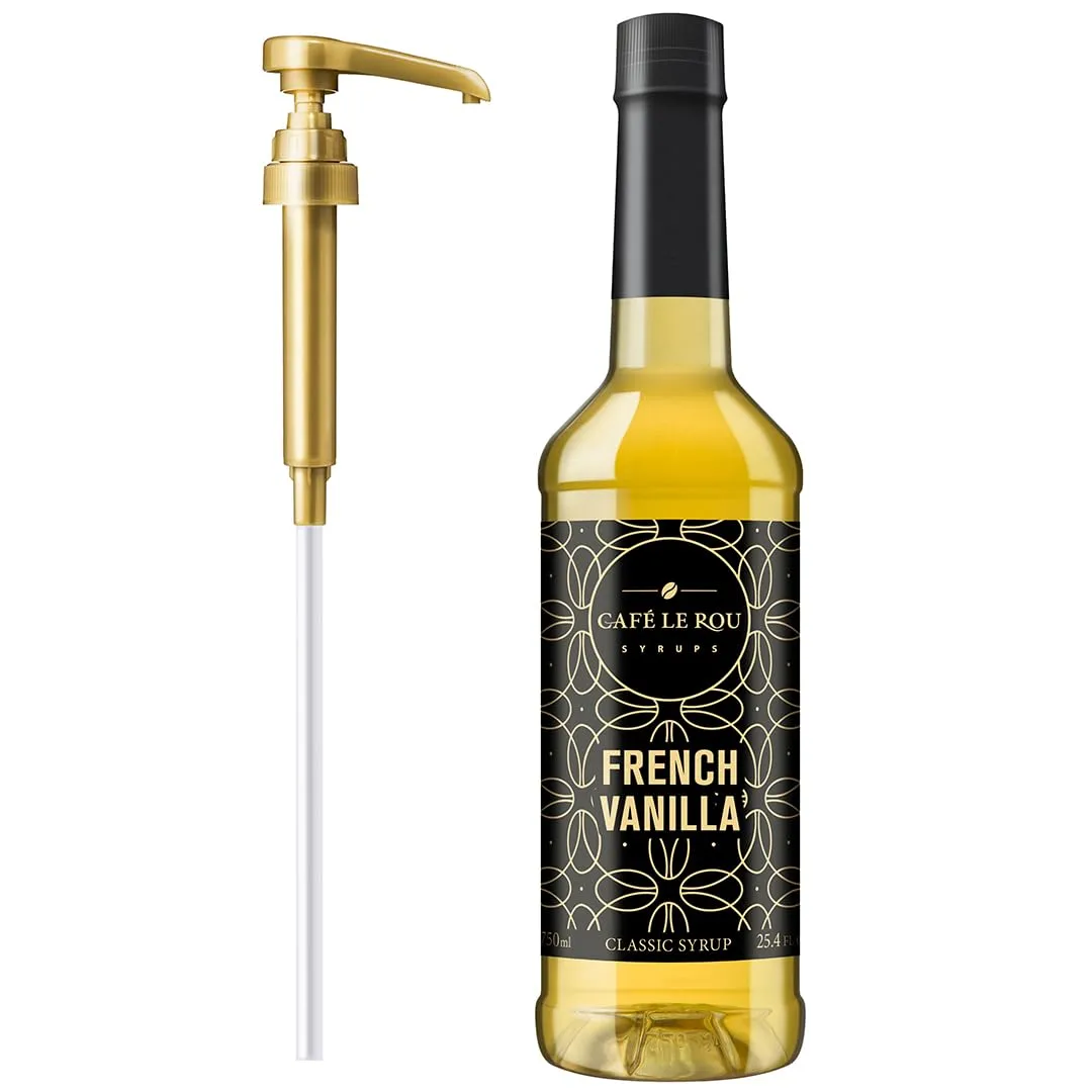 NEW Café Le Rou French Vanilla Classic Syrup - 25.4 oz, 1 Pack with 1 Gold Pump Dispensers 25.4 Fl Oz (Pack of 1)