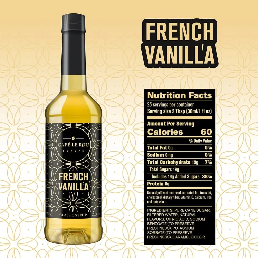 NEW Café Le Rou French Vanilla Classic Syrup - 25.4 oz, 1 Pack with 1 Gold Pump Dispensers 25.4 Fl Oz (Pack of 1)