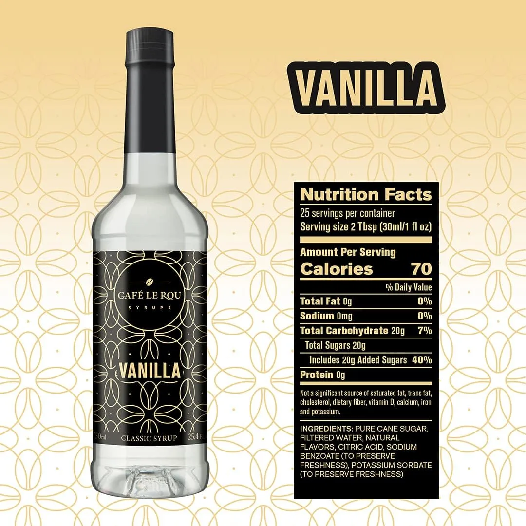 NEW Café Le Rou Vanilla Classic Syrup - 25.4 oz, 1 Pack with 1 Gold Pump Dispensers 25.4 Fl Oz (Pack of 1)