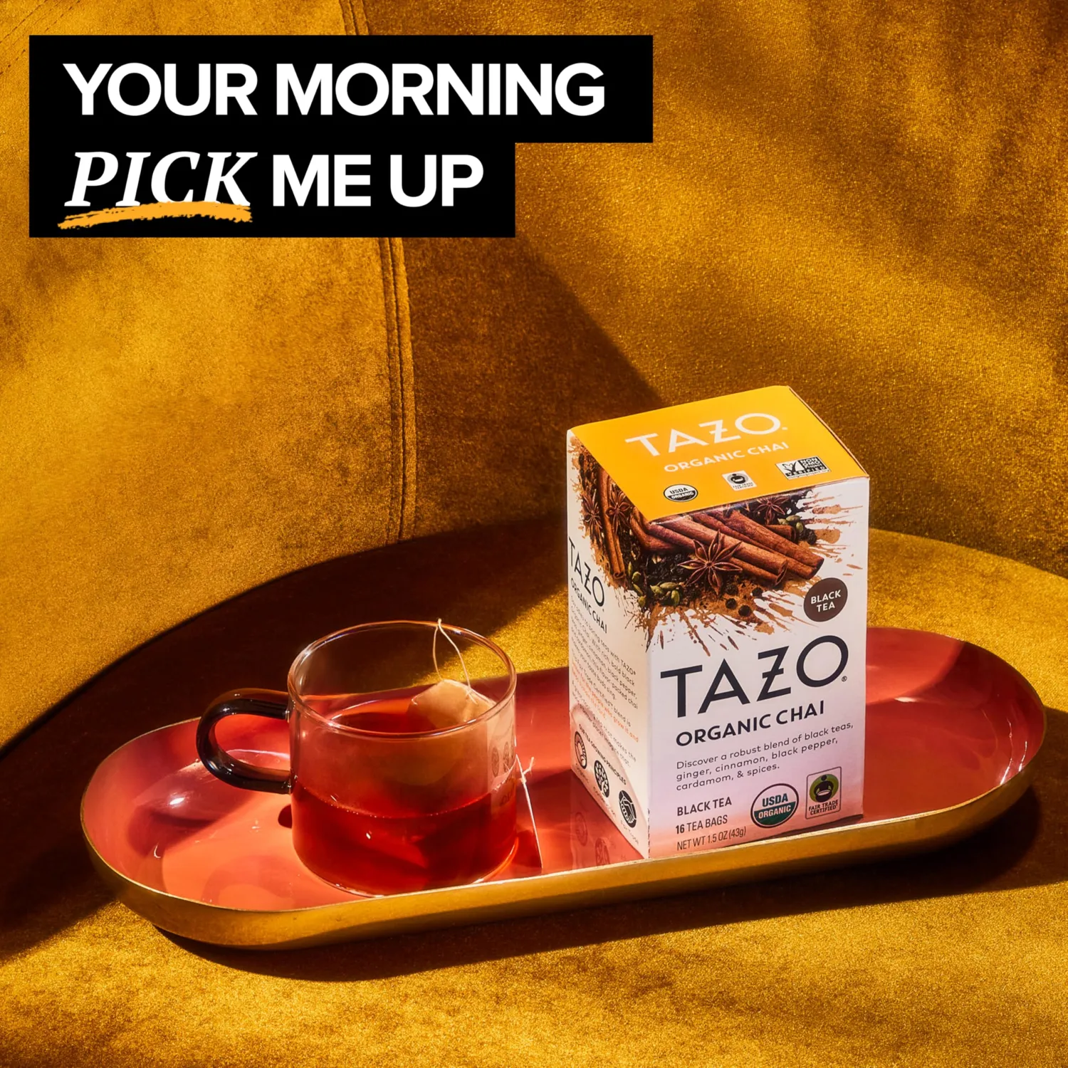 TAZO Organic Chai Black Tea Bags, Blend of Black Teas, Ginger, Cinnamon, Black Pepper & Cardamom, 96 Total Tea Bags (16ct - Pack of 6)