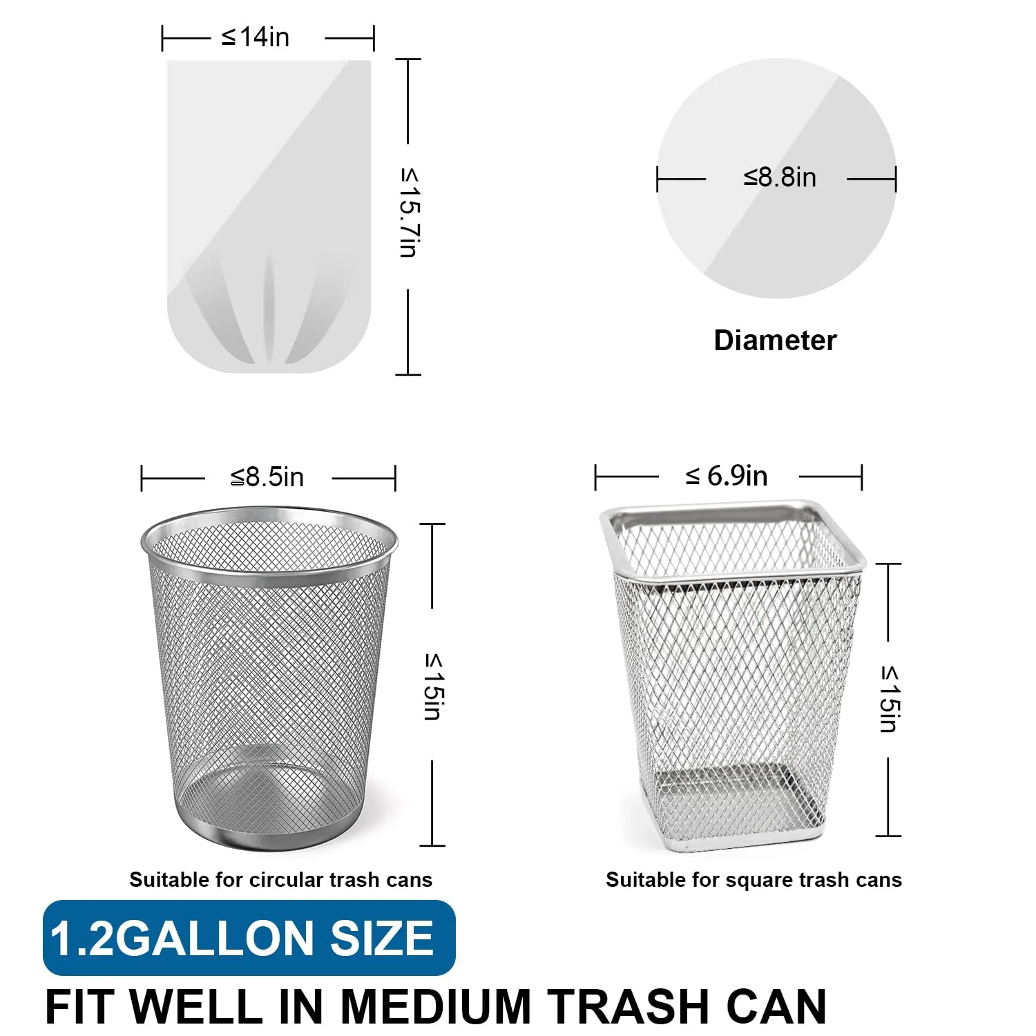 1.2 Gallon Mini Trash Bags Drawstring - 120 Count Thick Small Garbage Bags Unscented,White Trash Can Liners Strong Little Waste Basket Bags 4.5 Liter for Home Bathroom Office Car