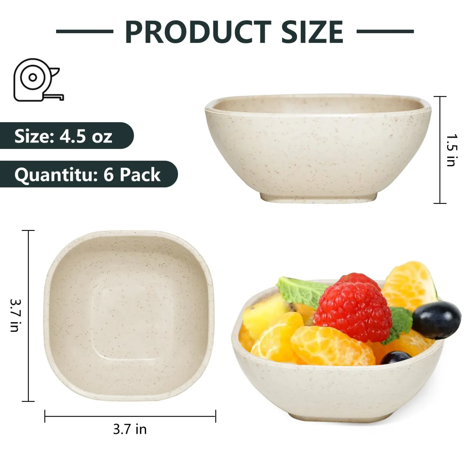 6 Pack Small Plastic Bowls 4.5 OZ Unbreakable Wheat Straw Dipping Bowls，plastic ramekins, Assorted Colors Dipping Sauce Cups, dip cups， Dessert, Ketchup
