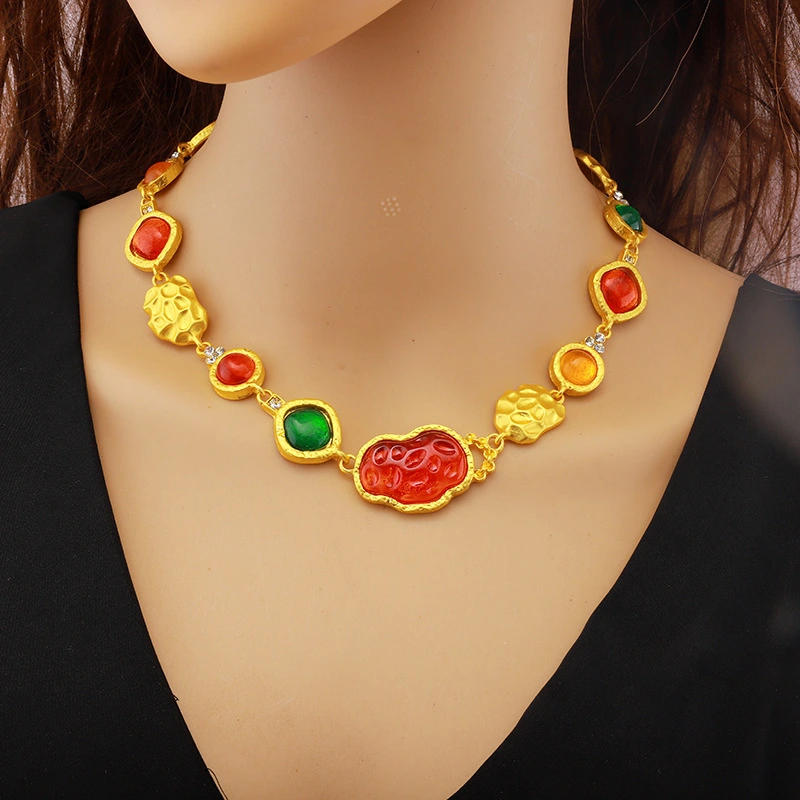 Necklace Women's Short Jelly Colored Retro Style