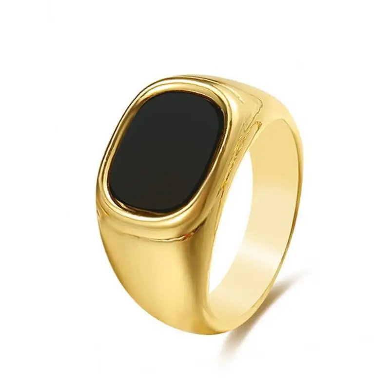 INS Minimalist Cool-Style Fashion Ring In Polished Black Gemstone And Titanium Steel