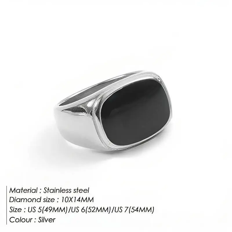 INS Minimalist Cool-Style Fashion Ring In Polished Black Gemstone And Titanium Steel