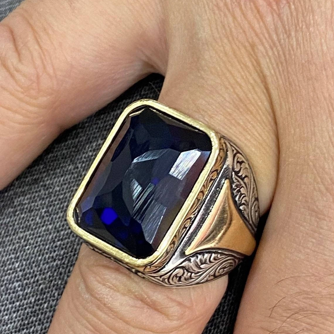 European And American-style Trendy Vintage-pattern Black-zircon Ring