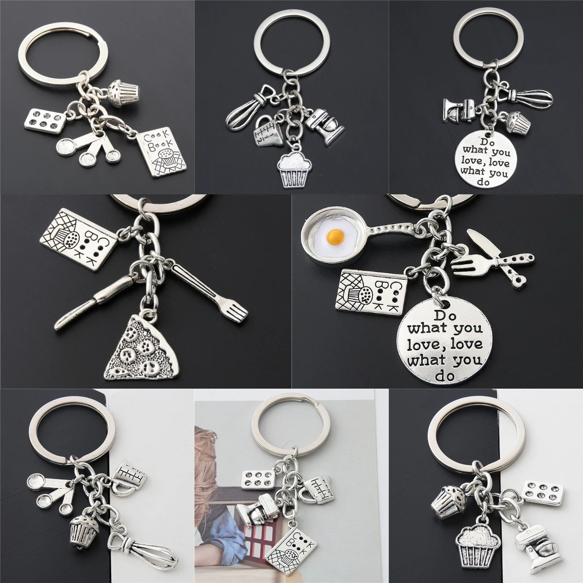 Girl Heart Cake Mold Pizza Keychain Bag Charm