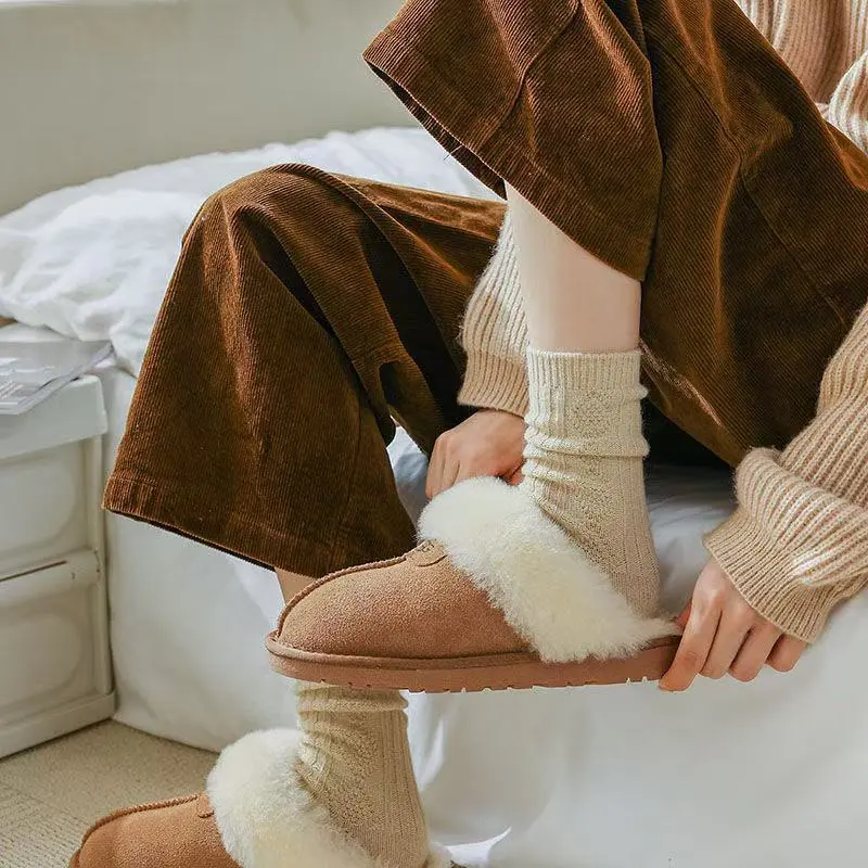 Womens Solid Color Goes With Everything Thick Warm Wool Socks