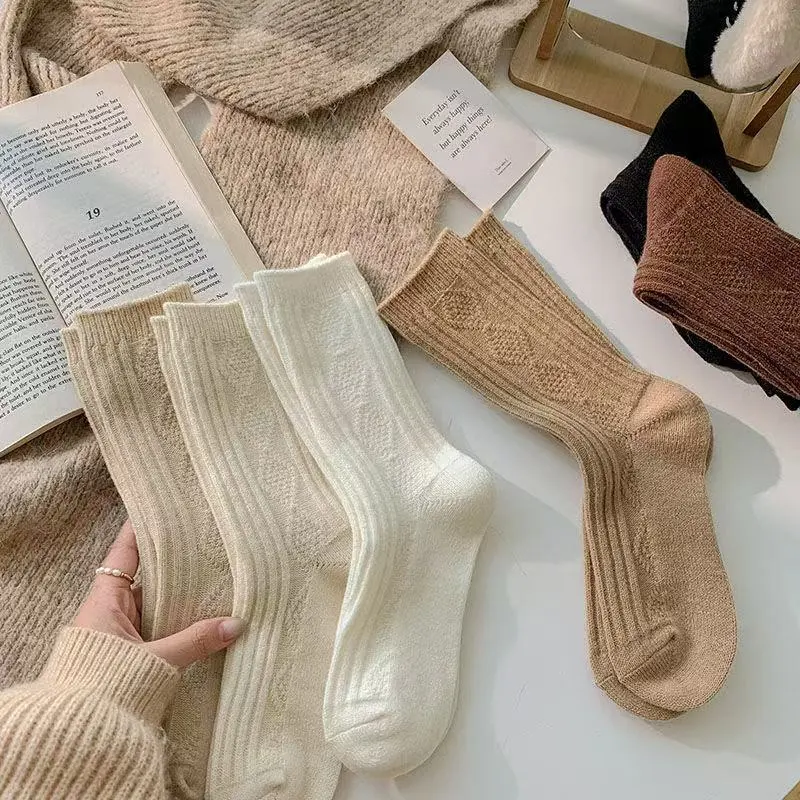Womens Solid Color Goes With Everything Thick Warm Wool Socks