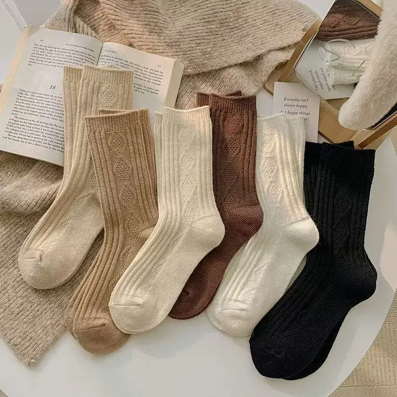 Womens Solid Color Goes With Everything Thick Warm Wool Socks