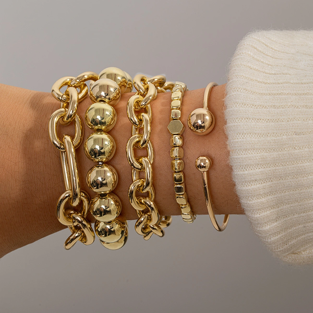 Multi-layer Aluminum And Iron Metal Bracelet Set