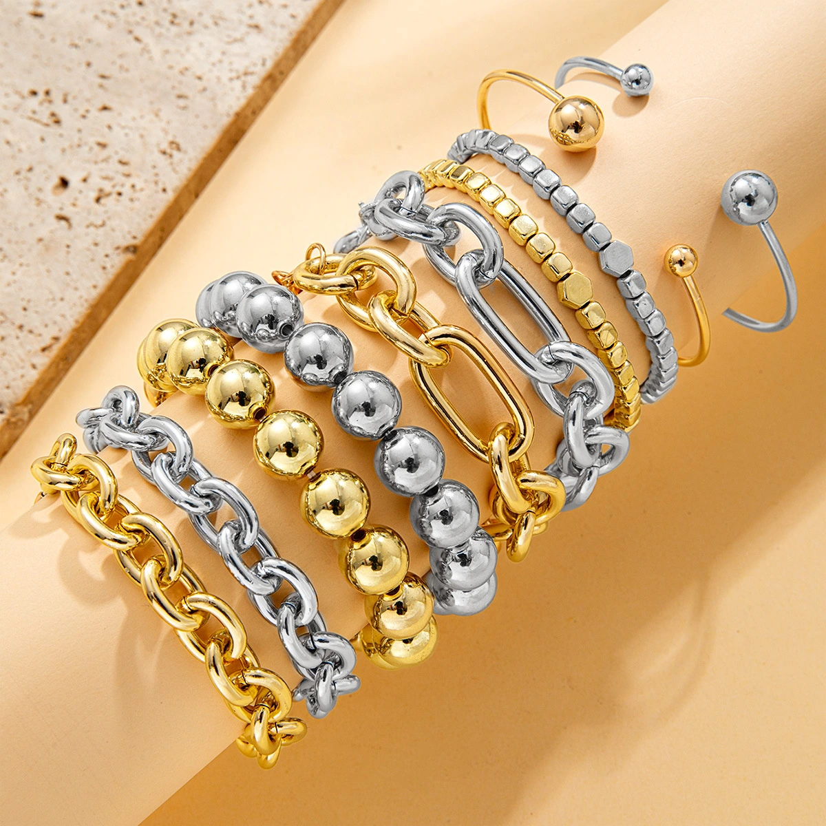 Multi-layer Aluminum And Iron Metal Bracelet Set