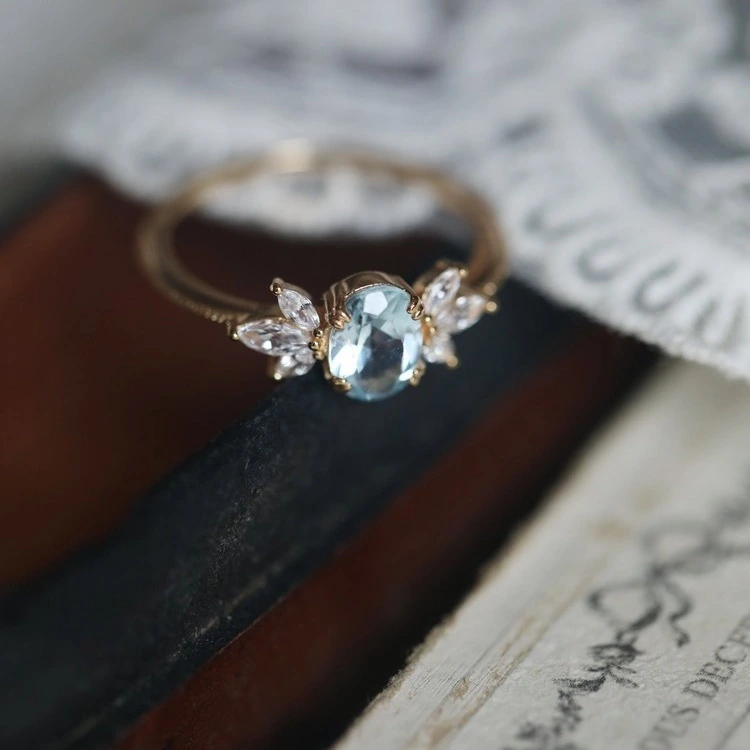 Sky Blue Topaz Feather Wing Zircon Light Luxury All-Match Ring