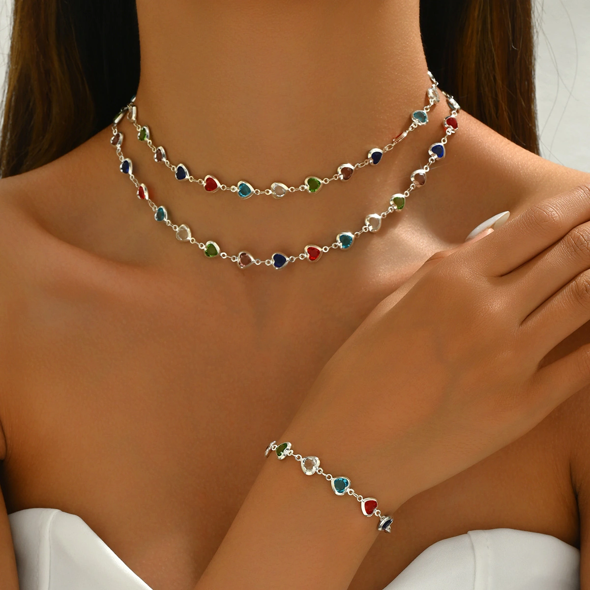 Multi-style Colorful Love Candy-colored Necklace Bracelet Earrings