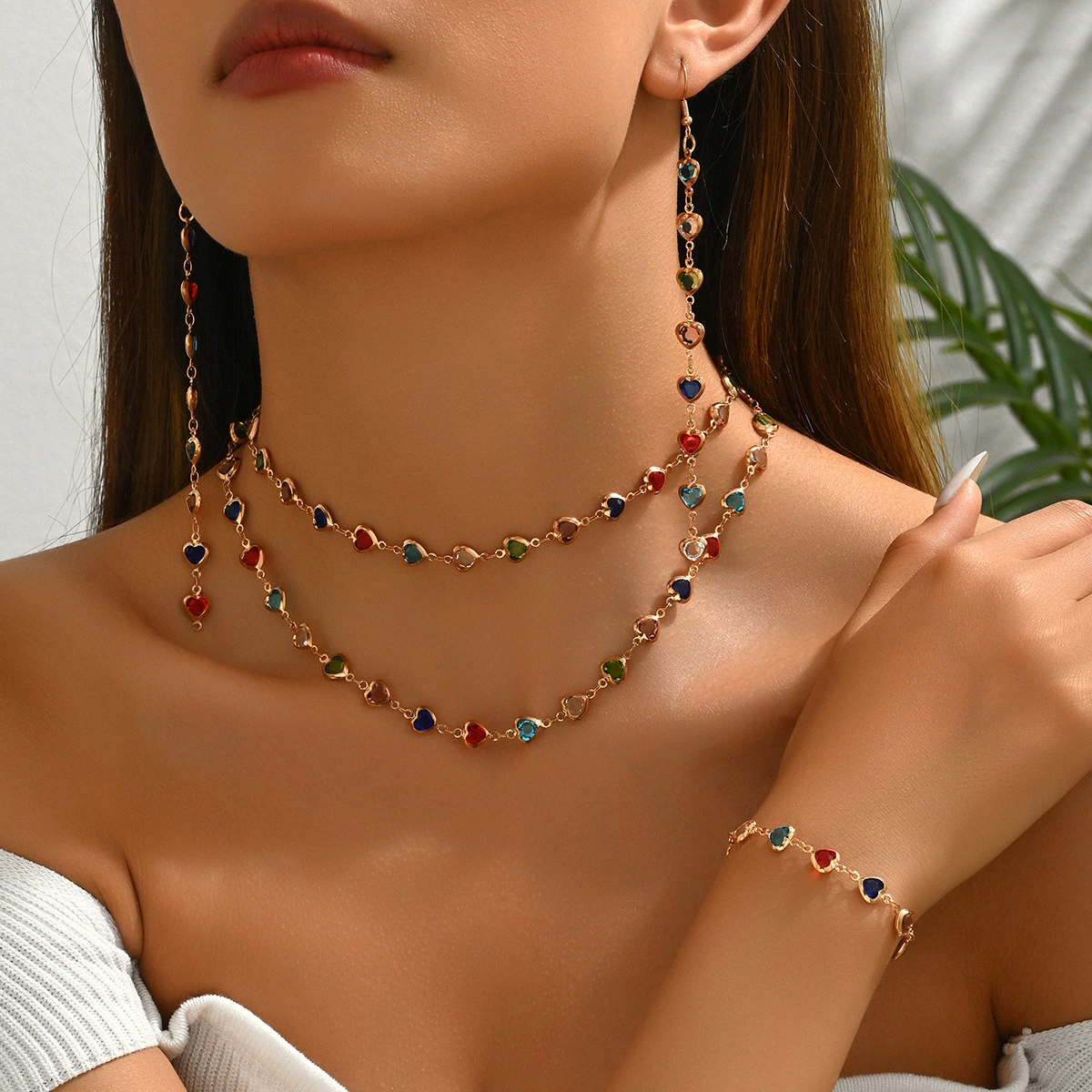 Multi-style Colorful Love Candy-colored Necklace Bracelet Earrings