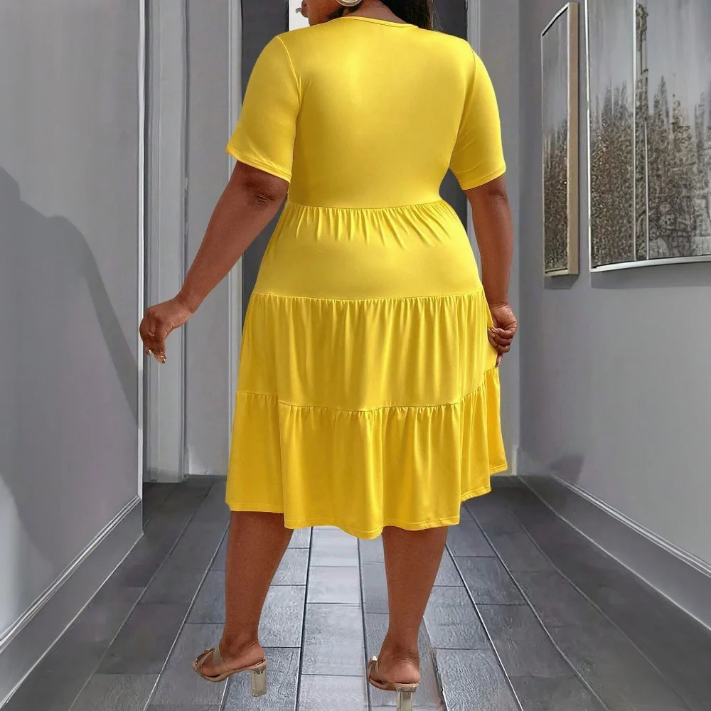 Elegant Yellow Dress SpringSummer New Arrival Loose Slimming Midi Dress