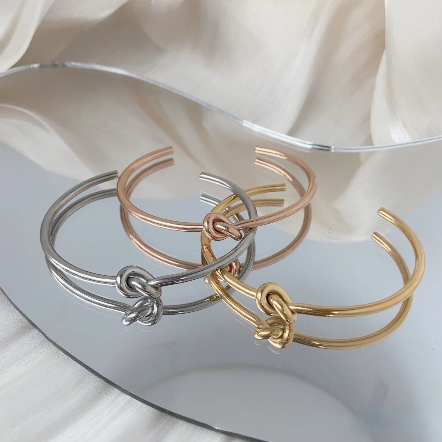 Metal Knotted Bracelet Titanium Steel Bangle Open Rose Gold Jewelry